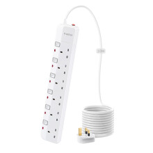 PARTH Surge Protected Extension Lead 10m Cable - 6 Plugs Extension Socket 10 Metre - Extra Long Heavy Duty Power Extension Cord with Switches/Wall Mo