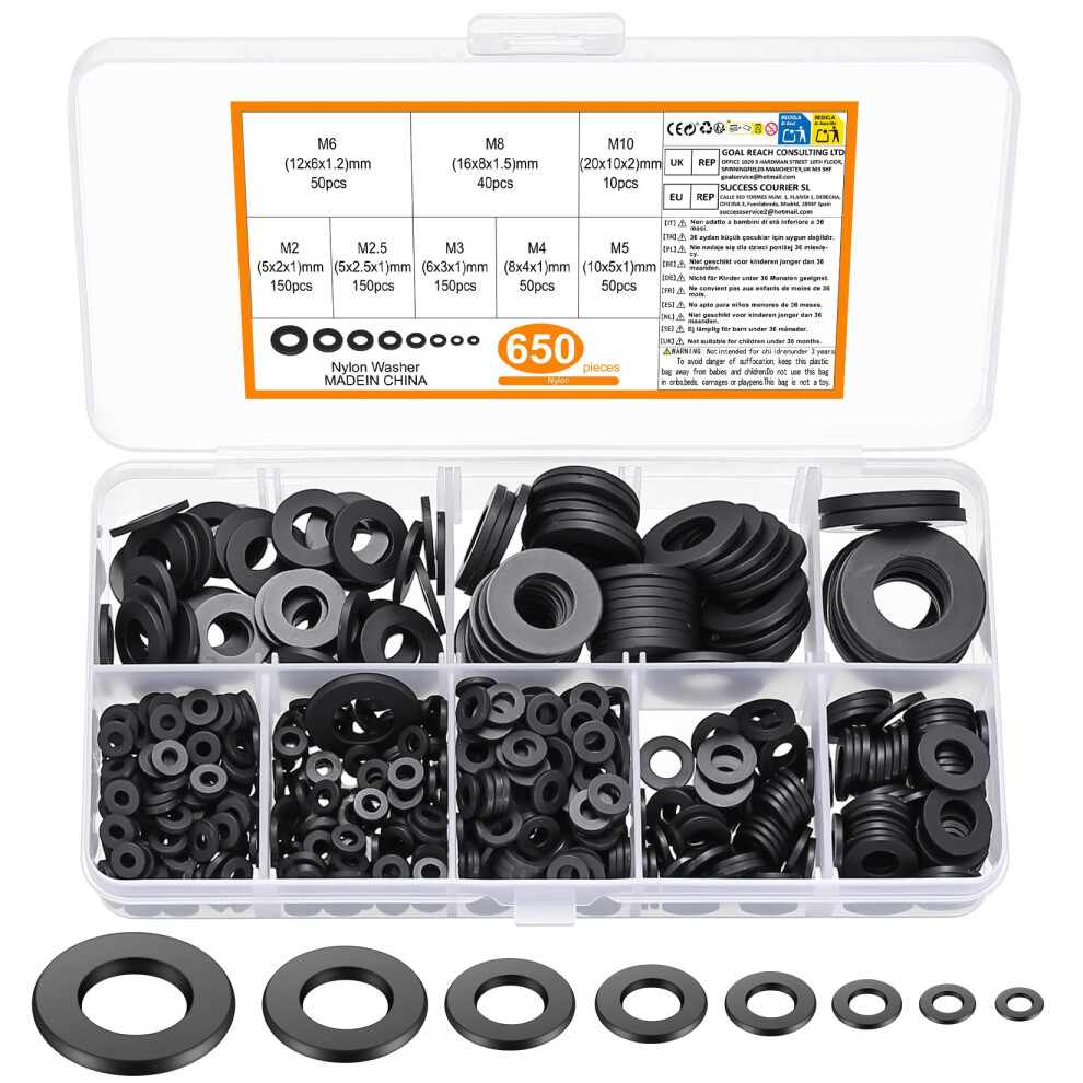 Photos - Nail / Screw / Fastener 650 Pcs Nylon Washers, Black Flat Plastic Spacers Washers, Assorted Round Tap Seals Gaskets Rings Washer for Plumbing, Screw