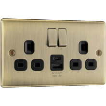 BG Electrical 12W Double Switched Power Wall Plug Socket with USB A and USB C Charging Ports, Nexus Metal, Antique Brass, 13A, NAB22UAC12B