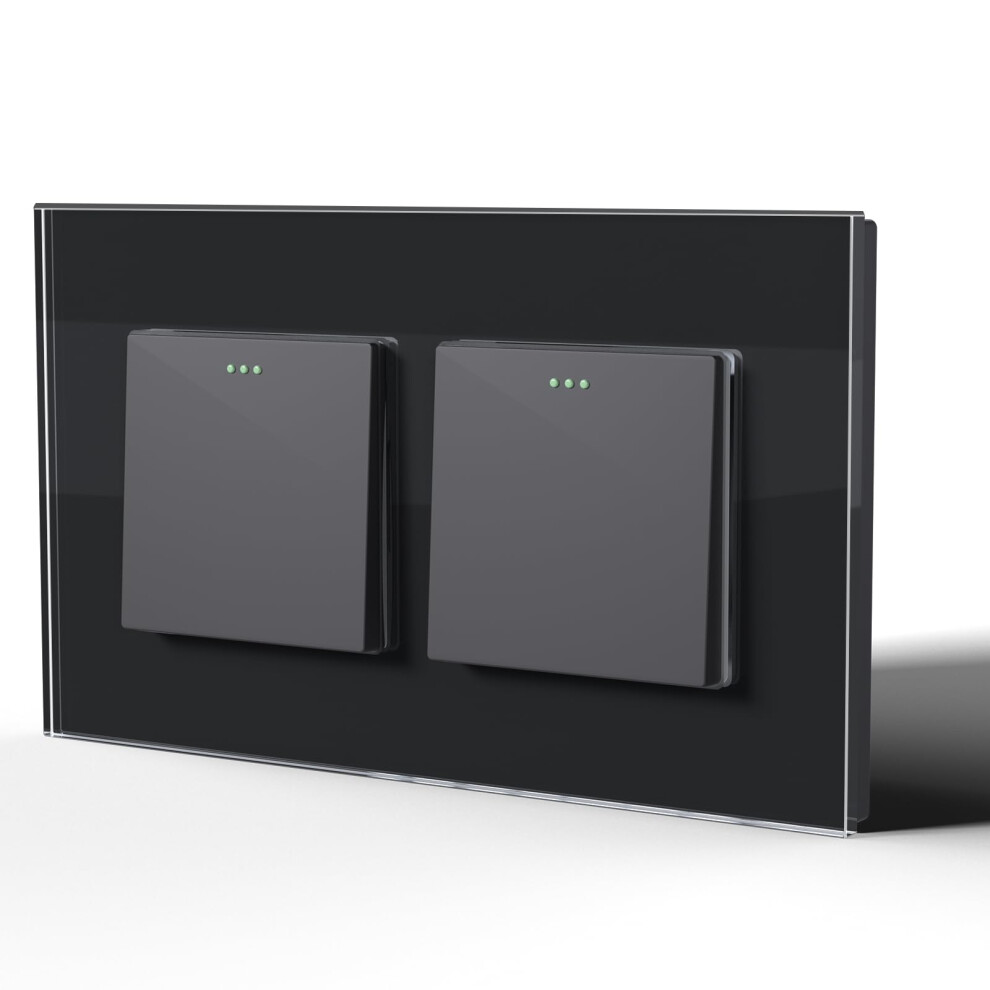 Bseed Electrical Wall Light Switch,Rocker Button Wih Led Backlight,10A Toggle On/Off,Glass Faceplate, Horizontal & Vertical Mounting,Double 1 Gang 2 91498984