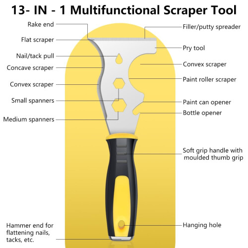AOOTE Scraper Tool,13-in-1 Stainless Steel Painters Tool,Professional Multi Wallpaper Scraper Tools,Professional Multi Paint Stripper Tools Includes 1