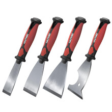 HAUTMEC Scraper 4 PC Set, 1.25",2",3" Wallpaper Scraper & 3" 8-in-1 Paint Stripper, Hammer End for Removing Wallpaper, Plaster, Cement 25060