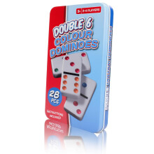 Navoys Double 6 Dominoes Tin Gift Set 28 Pieces - Colour Domino Games for Children & Adults, Dementia Activities, Pub Game, Travel Size Design, Arith