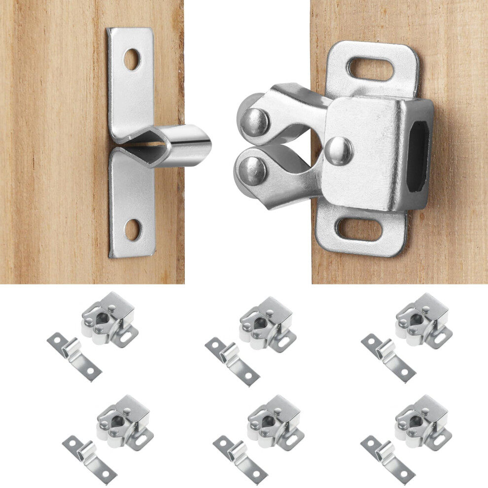 Ouligay 6Pcs Cabinet Latch Double Roller Cupboard Cabinet Door Latch Hardware For Closet Kitchen Cabinet Latch And Catches With Screws