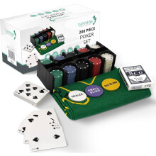 Tanness 200 Pcs Poker Set, Casino Texas Holdem Poker Set with Chips, Poker Mat & Tin Box | Gambling Cards & Casino Chips for Black Jack Games
