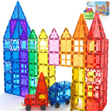 100PCS Magnetic Tiles STEM Building Toys Set with 2 Cars, Sensory Stacking Magnetic Blocks for Toddlers & Kids, Ideal for Preschool Montessori Toys C