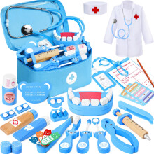 Ophy Dentist Toys for Kids Age 3+, 40PCS Wooden Doctors Set Pretend Play Dental Kit with Tooth Model, Stethoscope, Toothbrush, Educational Toy Gift f