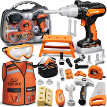 KidBloom Kids Tool Set with Toy Drill, Construction Tools with Tool Box and Vest, Toys for 3 4 Year Old Boys Gifts