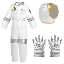 Aomig Kids Astronaut Costume - Space Adventure Outfit with Helmet, Bag and Gloves, Unisex Cosplay Spaceman Jumpsuit Fancy Dress for Girls or Boys Wor