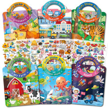 Elfew 6 Pack Reusable Sticker Books, 3D Puffy Stickers for Children, Toys for Age 3 4 5 Year Old Kids Boys Girls Birthday Gifts, Educational Toys for