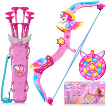 Unicorn Toys for Girls Ages 3-12, 6 Magic Lights BowArrow(Unicorn Horn, Wings, Star, Upper & Lower Arms), Dreamy Quiver & Princess Target, 8 Pink Suc