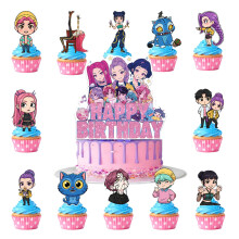 25pcs Kpop Cake Decorations with 24pcs Cupcake Toppers, 1pcs Cake Topper for Movie Hunters Birthday Party Supplies
