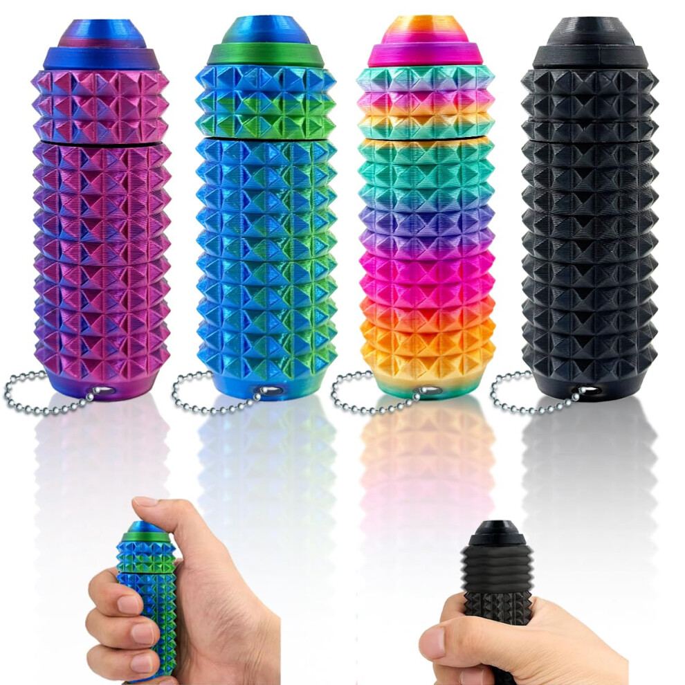 Honbqycc Little Pain Ouchies Fidget (4Pcs), With Clicker Button & Spinner Pain Stim Fidget Sensory Toy For Adults & Teens. 3D Printed Spin Spiky Grippie Keych