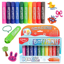 ZIMPLI - 10 x Large Baff Paint Sticks, Bath Crayons, Paint Pens for Kids, Twist & Paint, Vibrant Colours, Mess-Free, Easy Clean, Fast Dry Action, Non