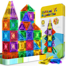43 Pcs Mini Travel Magnetic Tiles Set, Toys for 3 4 5 6 Year Old Boys Girls, Plane Activities for Kids, Toddlers Learning Toys Magnetic Blocks Buildi