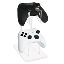 Transparent Acrylic Dual Game Controller Stand with Headset Holder, AntiSlip Base, Tool Assembly