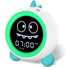 H-chin Kids Alarm Clock, Toddler Sleep Training Clock with Night Lights, Sound Machine, Time to Wake Grow Clock for Children (Green)