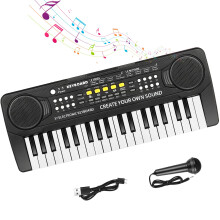 Shayson Keyboard Piano for Kids 37 Keys Music Piano with Microphone Portable Musical Toy Electronic Piano Birthday Gifts for Girls Ages 3-12 Black(NO