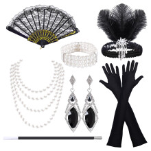 Pecehom 1920s Flapper Great Gatsby Accessories Set Roaring 20's Theme Set for Women, Retro Carnival Festival Halloween Christmas,with Headband Gloves