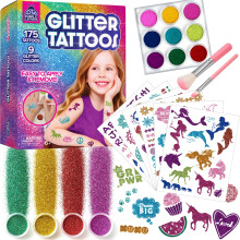 PURPLE LADYBUG Glitter Tattoo for Kids - Glitter Tattoo Kit 9 Colours, 175 Designs - 5 Year Old Girls Gifts, Safe Temporary Tattoos for Girls Ages 5-