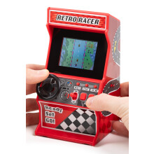 Mini Arcade Racing Machine: Handheld Console with 30 Pre-loaded 8-Bit Games, 2.4" LCD Screen, Steering Wheel, Gear Stick, Control Buttons, Games Cons