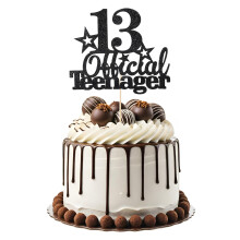 Tyqour Glitter 13th Birthday Cake Topper - Official Teenager Party Decorations Supplies in Black