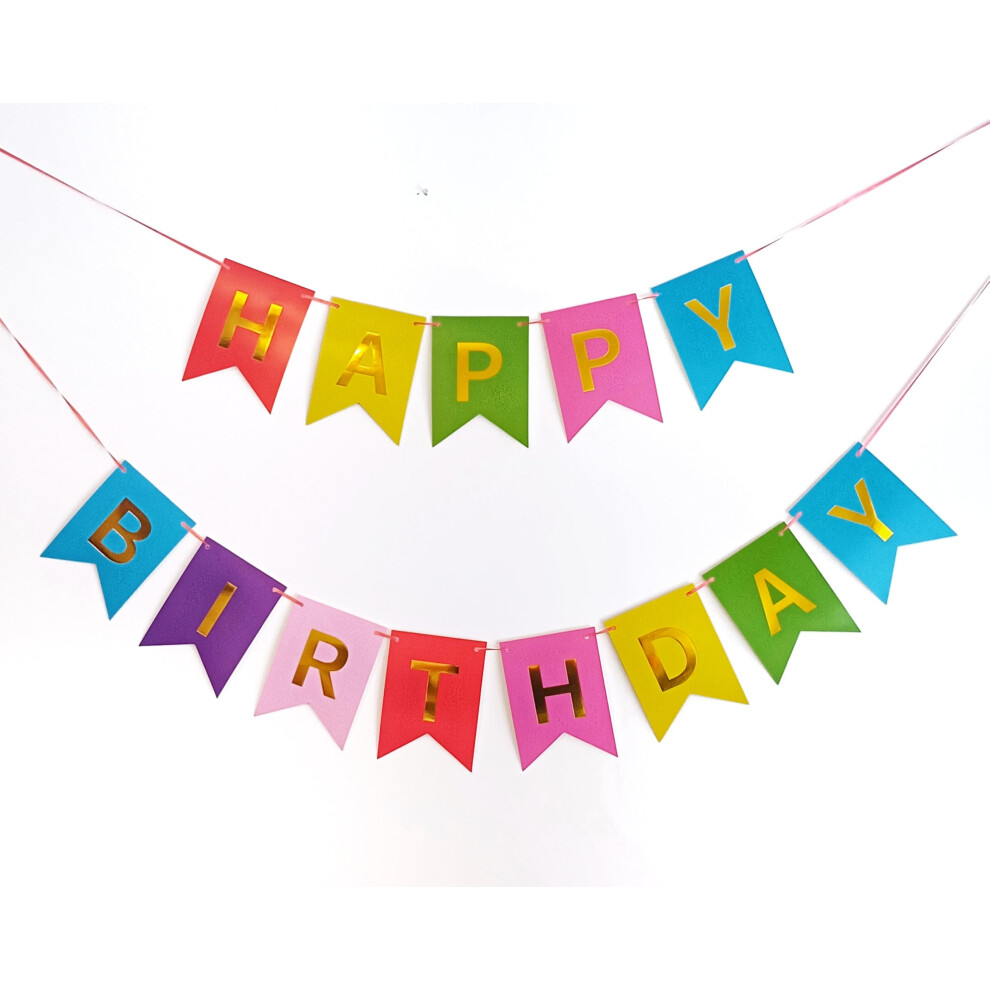 Photos - Other Toys Quirki Happy Birthday Banner Bunting Rainbow Colourful Multicolour Garland with Gold Foil Letters Girls Boys Kids Birthday P