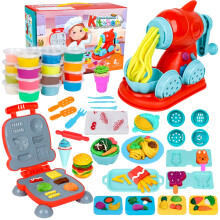 Jovicos Dough Tools and Cutters, 51Pcs Dough Tools Noodle Burger Set with 24 Colors Dough, Modelling Clay Set, Kitchen Creations, Educational Toy Gif