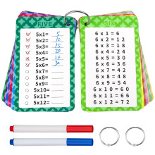 Hanqing 13 Pcs Times Tables Multiplication Flash Cards, Times Tables Poster, 0-12 Times Table Math Flash Cards with 2 Dry Erase Markers and 2 Rings,