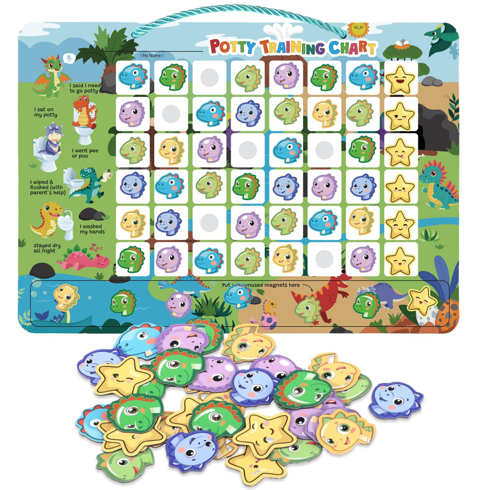 Potty Training Reward Chart, Magnetic Toilet Training Chart With 60 Reusable Magnetic Stickers, Interactive Reward Chart For Toddlers Girls Boys (Din Thboxes