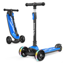 besrey Kids Scooter - Big Wheels Foldable Kick Scooter with Flashing LED Lights for Boys Girls, 4 Levels Height Adjustable, 3 Wheel Scooter for Kids