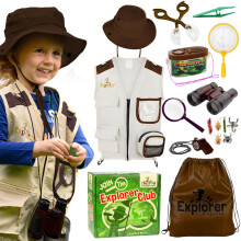 Premium Kids Explorer Kit with Extra Sturdy Accessories for 3-7 Year Old, Bug Hunting Kit Explorer Costume Zoo Keeper Vest & Hat for Boys/ Girls, Out