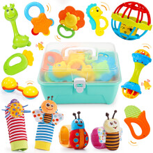 Wootoyz Baby Toys for 0 3 6 9 12 Months Rattle Toys with Storage Box,Newborn Toys for 0-12 Months Infant Toys Wrist Socks Set 0-6 Months Baby Teethin