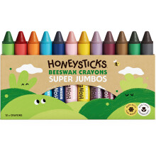 Honeysticks Super Jumbo Crayons (12 Pack) - Non Toxic Crayons for Kids - 100% Pure Beeswax and Food Grade Colours - For Toddlers 1-3, Unbreakable, Ex