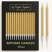 Gold Birthday Candles - 24 Pack | Metallic Long Thin Candles for Cakes & Cupcakes | Elegant Cake Decoration for Adults, Kids, Men & Women | by Tugba