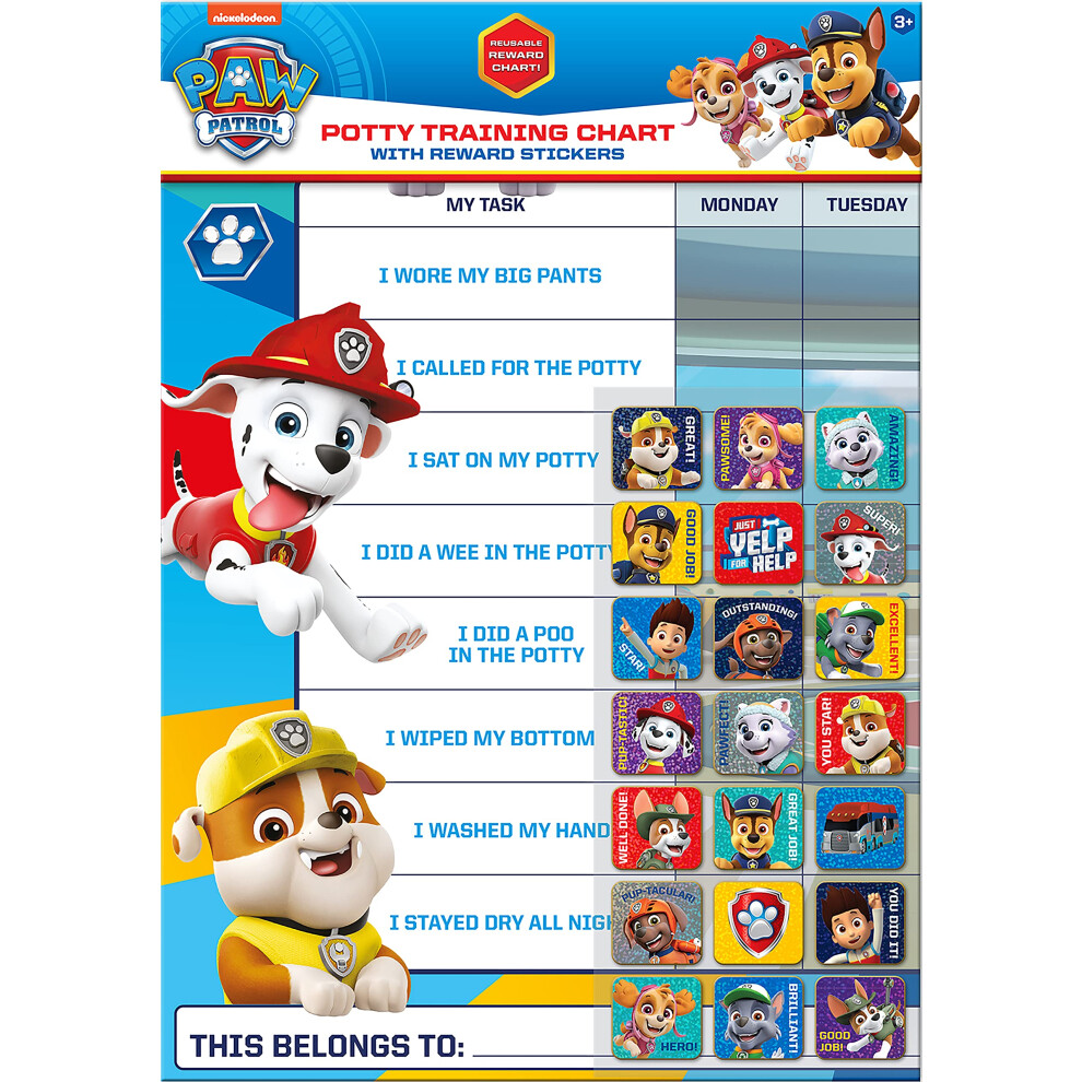 01.70.30.025 Paw Patrol Potty And Toilet Training Reward Chart And Stickers,For Ages 3+, 29.7Cm X 42Cm Paper Projects