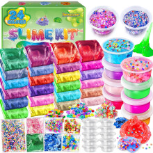 24 Pack DIY Slime Kit, Slime Making Kit for Girls, Premade Crystal Clear Slime with Add-ins, Foam Balls, Glitters, Slime Gift Toys for Kids 3-12