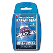 Top Trumps Creatures of the Deep Classic Card Game, learn about the blue blubber jellyfish, octopus and penguins in this educational packed game, gif