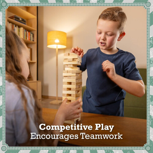 Toyrific Stack and Fall Tumble Tower Game Stacking Balance Game Set 57 Wooden Blocks 2