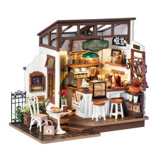 Rolife Dollhouses Café Miniature Wooden Doll House Kit with Furniture Wooden Building Kits with LED Lights for Girls and Women
