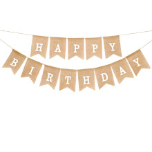 Happy Birthday Bunting Banner, 6.6 Ft Hessian Cloth Vintage Burlap Swallowtail Flag for Birthday Decorations