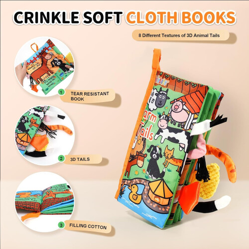 HECCEI Baby Book Crinkle Cloth Book for Sensory Development,0-12 Months 2