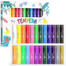 JUPITEARTH 24 Colours Tempera Paint Sticks for Kids, Washable and Quick Drying, Includes 120 Printable Colouring Pages and 30 Reward Stickers, Non-To