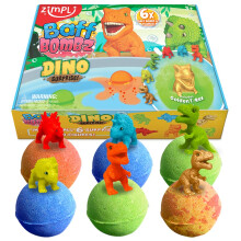 ZIMPLI - 6 x Large Dino Surprise Bath Bombs, 6 Surprise Dinosaur Toys Included, Boys Bath Toys, Christmas & Birthday Gifts, Baff Bomb Present for Kid