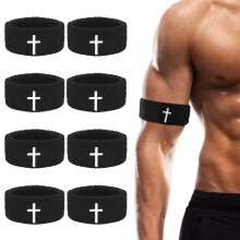 8 Pack Bicep Sweat Bands with Christian Cross Embroidery, MoistureWicking Sports Arm Bands for Football and Baseball Players
