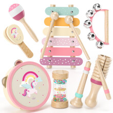 Lehoo Castle Kids Toddler Wooden Musical Instruments, Montessori Musical Toys for 1-3 Year Old Girls, Unicorn Baby Maracas Xylophone Tambourine Percu