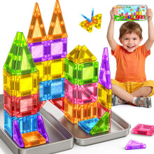 Mini Magnetic Tiles for Kids Travel 42PCS Magnetic Building Blocks with Iron Box, Portable On-The-Go Magnet Travel Toys for 3+ Year Old Boys Girls To