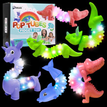 DELEE Pop Tubes Animal Toy,Sensory Tubes for Autism with LED Light,4Packs Glow Animal Stress Relief Toys for Kids,Party Supplies for Christmas Hallow