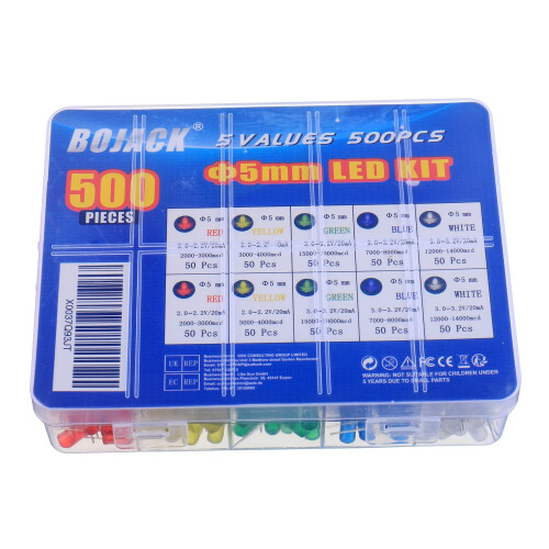 500pcs 5mm LED Diode Assorted Colors Kit, Bright Round LED Lamps for Electronics Projects 1