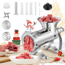 Manual Meat Grinder Stainless Steel Heavy Duty with Sausage Stuffer Tubes NonSlip Base for Home